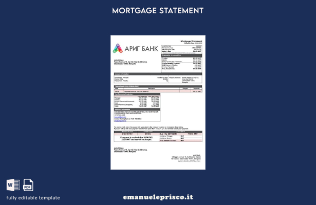 stile verificato Modello di estratto conto ipotecario Mongolia Arig Bank Modello